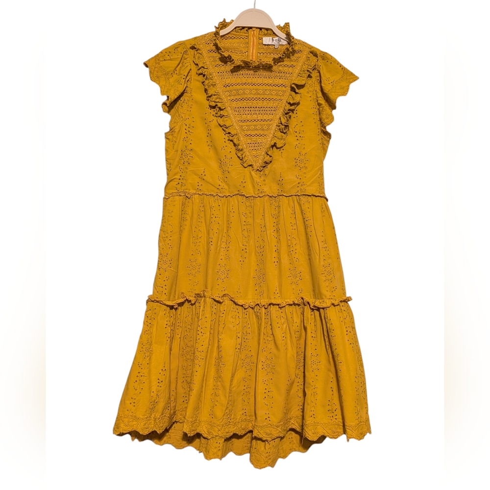 Sea New York Mustard Yellow Eyelet High-Low Dress